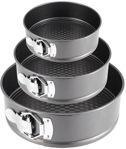 KEILEOHO 3 er Kuchenformen Rund Set 16/18/20 cm, Kuchenformen Auslaufsicher, Runde Springform, mit Abnehmbarem Boden und Metallverschluss, für Kuchen, Brot, Käse, Schwarz