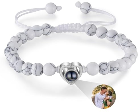 lorajewel Foto Armband Tigerauge Perlen Armbänder Personalisierte Armbänder mit Bild Innen Projektion Armband für Herren Damen Freundschaftsarmbänder Personalisierte Geschenke