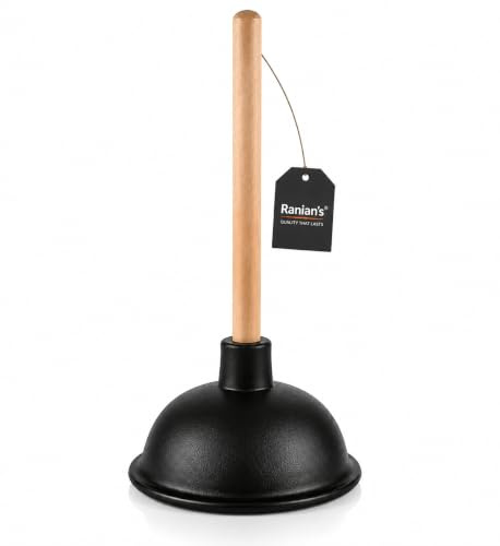 Heavy-Duty Toilet Plunger Unblocker with Professional Tool for Bathroom Kitchen Shower and Sinks Cleaning Plunger 28cm(11inch) Wooden Handle and 11cm(4.5inch) Rubber Suction Cup Easy Cleaning Plunger