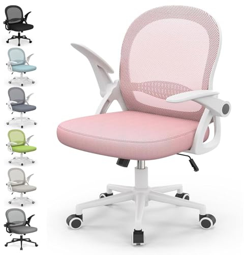 naspaluro Silla de Oficina, Silla de Escritorio Ergonómica con Malla Transpirable, Reposabrazos Abatibles, Silla para Ordenador de Altura Regulable, Silla Giratoria de 360°, Rosa