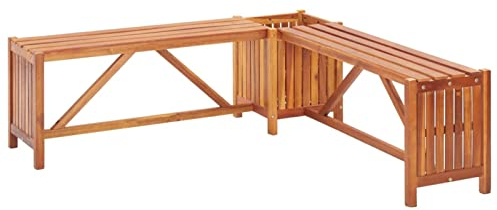IKAYAA Garten-Eckbank mit Pflanzkübel Gartenbank 117 cm Pflanzkasten Pflanzgefäß Massivholz Akazie Braun