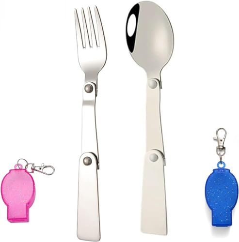 Norhogo Edelstahl 304 Outdoor Tragbare Faltbares Löffel und Gabelset mit Zwei Kunststoffbehältern, Edelstahl Klapp Besteck für Reisen, Camping, Thermoskannen, Picknick, Andere Outdoor-Aktivitäten