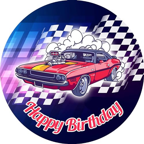 Tortenbild 20cm Happy Birthday Auto 3 - essbarer Tortenaufleger rund aus Premium-Dekor-Papier