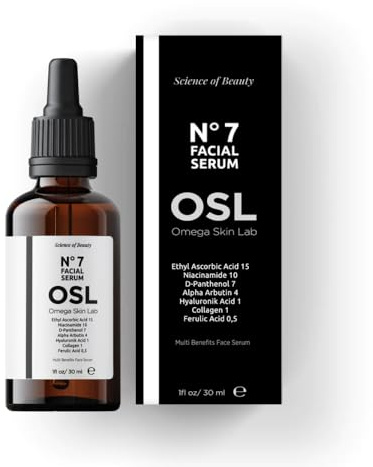 OSL Omega Skin Lab OSL Nr. 7 Serum 30 ml – Premium-Hautpflege-Gesichtsserum mit Ethylascorbinsäure, Niacinamid, D-Panthenol, Hyaluronsäure, Kollagen – revitalisierende Kollagen-Gesichtscreme