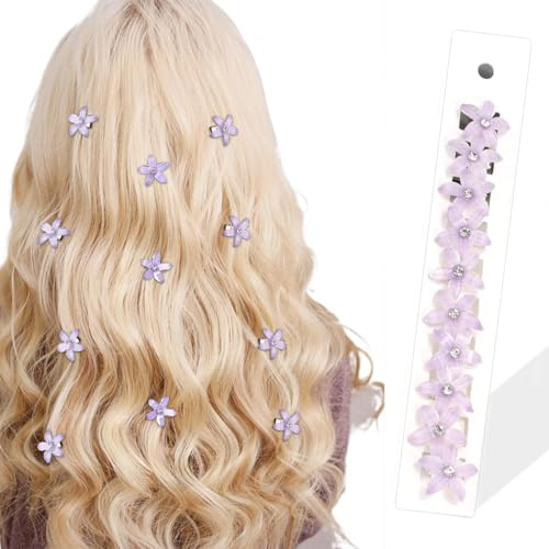 WJRQD Set aus 10 lila Blumen-Haarspangen: süße, kleine Accessoires mit Strass und Metall für Frauen, Hochzeiten und Braut-Outfits. Perfekt für Haarschmuck und als dekorative Spangen für Mädchen.