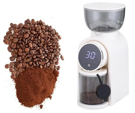 Burr Coffee Grinder,with Digital Timer Display,Electric Coffee Bean Grinder,25 Precise Grind Settings, for Espresso, Percolator, French Press,Drip Coffee,2-14 Cups,White