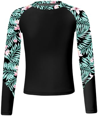 Fldy Mädchen Jungen UV Shirt Langarm UPF 50+ Badeshirt Schwimmshirt Schnelltrocknend Kinder Sonnenschutz T-Shirt Schwimmbekleidung Schwarz 146-152