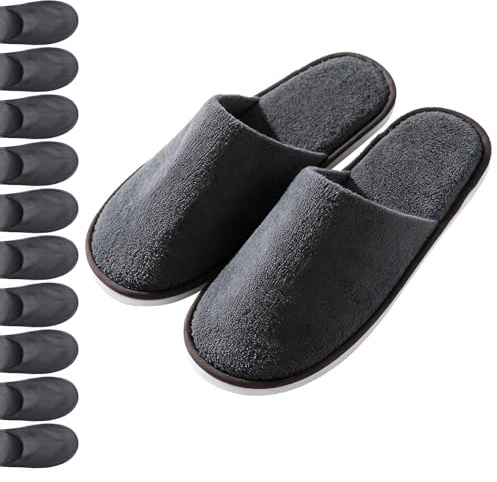 UINOFER 10 Paar Spa Hausschuhe, Einweg-Hotel-Baumwollsamt-Hausschuhe mit Geschlossenen Zehen für Haus, Schlafzimmer, Badezimmer, Innenbereich, Hotel oder kommerzielle Nutzung (Grau)