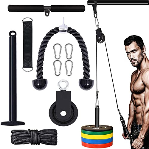 Kugooyi Kabelzug Fitness, Latzug Arm Krafttraining Bizeps Rücken Trainingsgerät DIY Latzugturm Zubehör für Sportgeräte Fitnessgeräte Umlenkrollen Krafttrainer