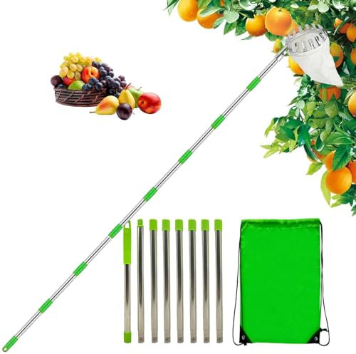 Recolector de frutas – Cesta de cabeza para recoger frutas, telescópica extensible | Colector de frutas portátil con telescópico extensible, mango antideslizante, equipo de recolección de frutas para
