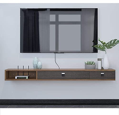 Generisch Schwebendes Regal, schwebender Schrank, Wandregale, Ständer, Hängeregal, Schrank, Medienkonsole für Kabelboxen, Spielekonsolen, Zubehör (Grau + Braun, 120 × 23,6 × 16 cm)
