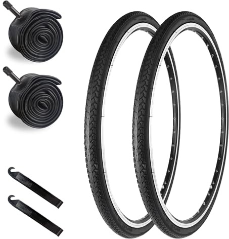 GRELiving 2er-Pack 24 Zoll Fahrradreifen 24x1 3/8 Mantel 37-540 Plus 2er-Pack 24 Zoll Schlauch 24x1 3/8 Reifen