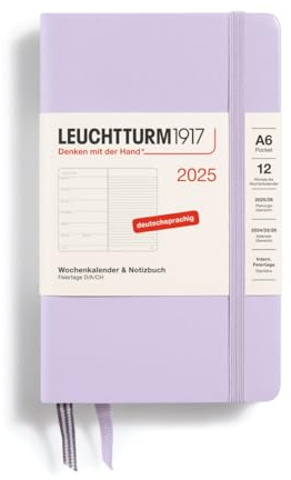 LEUCHTTURM1917 370498 Wochenkalender & Notizbuch Pocket (A6) 2025, Lilac, Deutsch