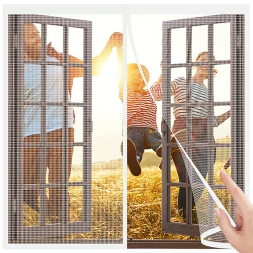 Magnet Fliegengitter Fenster 185x130cm net Vorhang für Holz,Eisen,Aluminium Türen und Balkon Einfache Installation Weiß