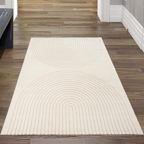 Teppich-Traum Moderner Wohnteppich Bogenmuster Creme 3D-Effekt 80x150 cm | Weich und pflegeleicht, strapazierfähig, robust, langlebig, allergikergeeignet und OEKO-TEX geprüft, für Wohn- & Schlafzimmer