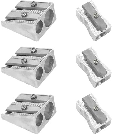 Temperamatite da 6 pezzi, temperamatite a foro singolo e doppio, forniture per studenti, cancelleria per studenti, forniture per ufficio, temperamatite in metallo, temperamatite portatile