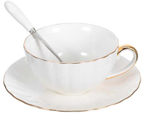 Mikinona Tasse à Café avec Soucoupe 220ml en Porcelaine Osseuse Blanche | Set de 1 Pièce, Usage Salon de Café, Style Décoratif, Conçu pour Service Quotidien