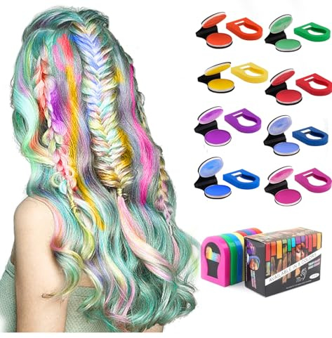 Haarkreiden für Mädchen, 8 Stück auswaschbare Haarkreide für Kinder, tragbare nicht klebrige Temporäre Leuchtende Haarfarbe, Haarsprayfarbe für Kinder,Weihnachten, Geburtstagsparty