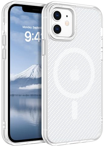 GUAGUA für iPhone 12 Hülle, iPhone 12 Pro Hülle [Kompatibel mit MagSafe] Magnetisch Handyhülle für iPhone 12/12 Pro Case Carbon Fiber Design Stoßfest Schutzhülle TPU+PC Slim Cover (6,1‘’) Weiß