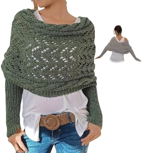 Multifunktionaler Schal mit Ärmeln für Damen, Schal mit Ärmeln Strick Gestrickter Zopfmusterschal Pullover Schal