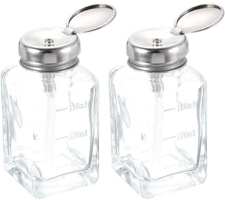 sourcing map 2pcs Solvent Alcohol Dispensers 180ml(6.1oz) Push Down Liquid Dispenser Pump Bottle with Plastic Tube and Aluminum Core for Alcohol Solution