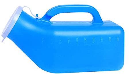Outdoor-Reiseurinal für Männer, Inkontinenz-PIPI-Flasche mit langem Hals, durchsichtiger Kunststoff, Urinsammelgerät, auslaufsicheres Gerät, tragbare Urinalflasche, Schnappdeckel (blau)
