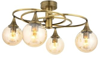Opviq Elegant Copper Chandelier, 31 cm Length, 60 cm Diameter | Metal Body, Glass Cap, 4 x E27 Max 6W | Modern Glam Design for Stylish Interiors
