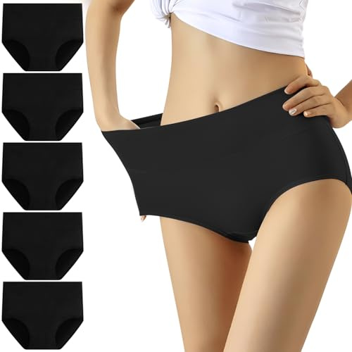 YouShow Women's Knickers High Waist Cotton Underwear for Women Ladies Full Briefs Pant Multiple Colors and Sizes 5 Pack
