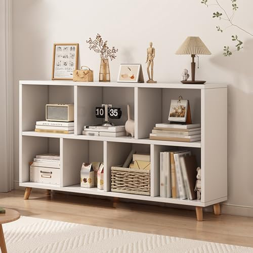 Vollständig offene Vitrine für Arbeitszimmer und Bibliotheken, weiß, 105,9 x 30 x 74,9 cm, Gitter-Design, Schränke, ideal für Nization und Präsentation.