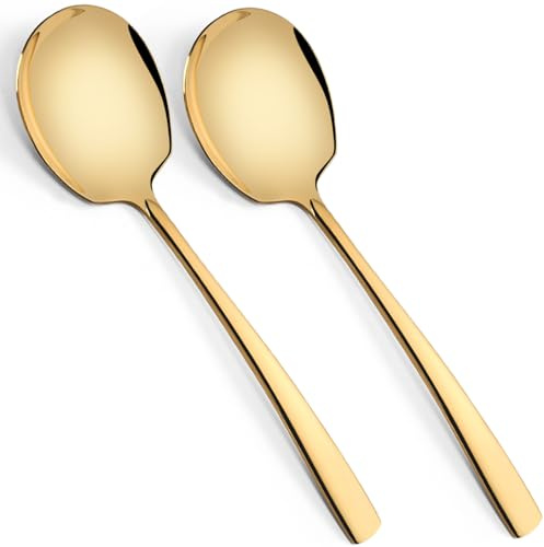 Large Serving Spoons Set Stainless Steel 12 Inch Serving Utensils for Buffet Catering Dishwasher Safe(2-pieces, Gold)