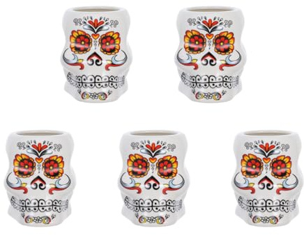 Amosfun 5 Tazas Con Forma De Calavera Elaboradas Con Exquisito Estilo Inspirado En Tiki Tazas Para Fiestas Hawaianas Seguras Para Celebraciones.