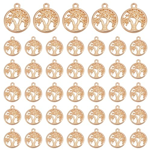 UNICRAFTALE Ciondolo Albero della Vita Oro Pendente Rotondo Pendente Albero Della Vita Passante Bracciali Metallo Pendente Cava Pendente Per La Fabbricazione di Orecchini E Collane