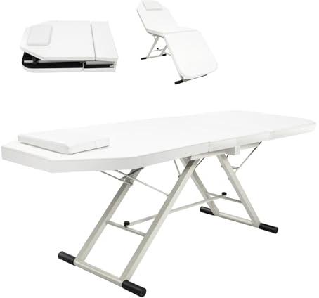 OUBUBY 3 Zonen Massageliege Tragbare Massagebank Höhenverstellbarer Massagetisch mit Kopfstütze 185×60×85 cm Massageliege Klappbar Massagebett Kosmetikliege Tragbar für Physiotherapie (Weiß)