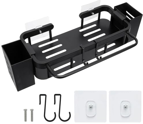 pangutheos Spülbecken Organizer, Kein Stanzen Spüle Organizer, Schwarz Sink Organizer mit Aufbewahrungsbox Handtuchhalter und Haken für Badezimmer Küche