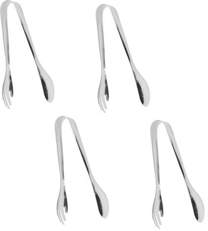 FUZVOL 4 Pcs Kitchen Tongs 8 Stainless Steel Food Serving Tongs Set Non Stick Easy Grip Fork and Spoon Tong for Cooking, Frying, Salad, BBQ