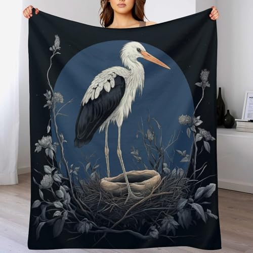Decke Flannel Kuscheldecken Storch Couchdecke, Warme Weiche Vier Jahreszeiten Decken, Schlafdecke Tagesdecke 130×180cm