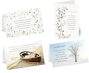 4 Stück Set Trauerkarten Beileidskarten Kondolenzkarten mit einfühlsamen Sprüchen Texten zur Beerdigung mit Umschlag Doppelkarte hochwertig 11,5x17,5cm besonders 300gr. Chromopapier, feste Haptik