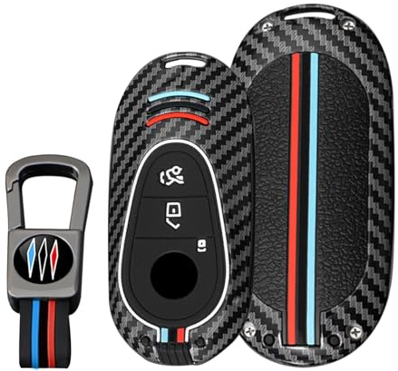 KUNIO Coque de clé de voiture compatible avec Mercedes Benz Classe C W206 GLC X254 EQE 350 GLC 300 4MATI Classe S 2023 2024 Porte-clés en fibre de carbone Métal 3 boutons Étui A Noir