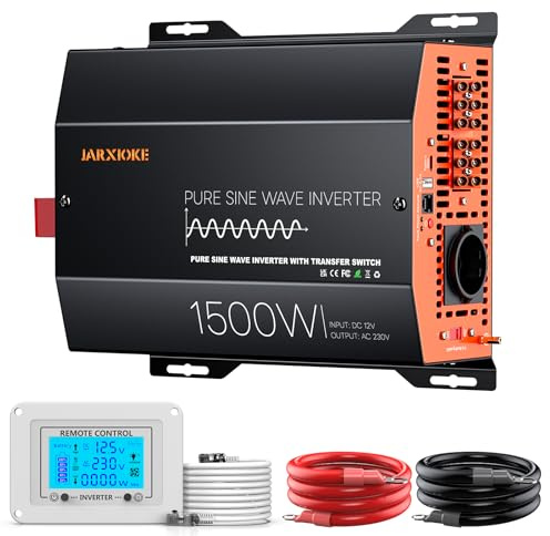 Invertitore da 1500 W, 12 V a 230 V, sinusoidale pura, inverter off-grid con ATS, con uscita e terminale AC/prese AC/telecomando LCD/inverter per camper, esterni, camion, campeggio