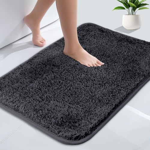 AUAUY Tapis de Bain Antidérapant en Microfibre, 40 x 60 cm, Gris Foncé | Tapis de Bain Absorbant, Lavable en Machine, pour Baignoire, Douche et Salle de Bains