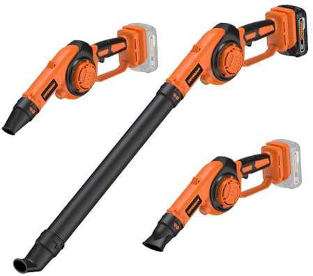 DOVAMAN LE20 Cordless Leaf Blower, 3-In-1 Electric Blower with 288 km/h Air Speed, 3 Speeds, 800g Lightweight, 20V Battery with Fast Charger, LED Light, 3 Nozzles, for Lawn Care, Patio, Leaves & Dust