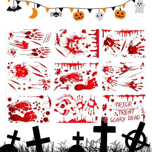 Calcomanías de sangre de Halloween – 9 calcomanías impermeables de Halloween, calcomanías realistas para el hogar, porche, pared, escuela, puerta, baño, habitación, cochera