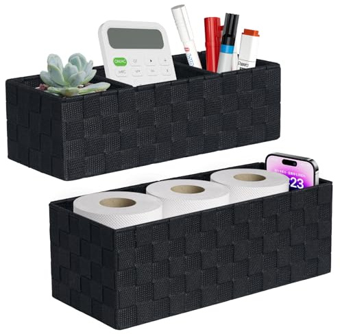 ORGMASTER Aufbewahrungskorb 2er-Set, Nestbar Aufbewahrungsbox Woven Basket Aufbewahrungsboxen zum Aufbewahrung und Organisieren von Badzimmer, Zimmer, Schreibtisch, Küche Schwarz