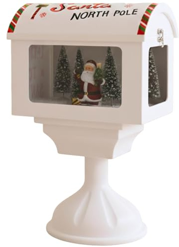 sarcia.eu Buzón navideño, Caja de música LED, Nieve móvil, Sonido, decoración navideña, Blanco 41x27x20 cm (D)