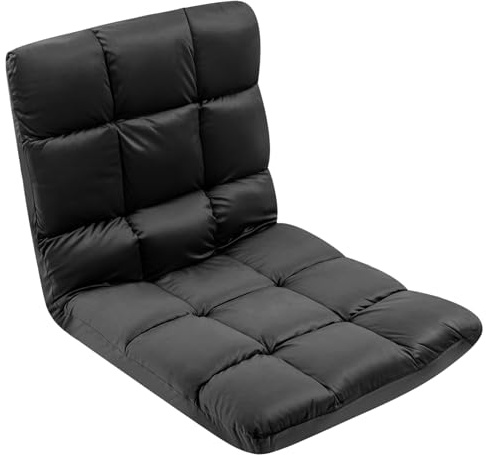 Trintion Bodenstuhl Faltbar mit Verstellbarer Rückenlehne, Relaxsessel & Meditationsstuhl klappbar, nutzbar als Sitzkissen, Bodenkissen Liegefläche für Wohnzimmer, Yoga, Meditation, Schwarz