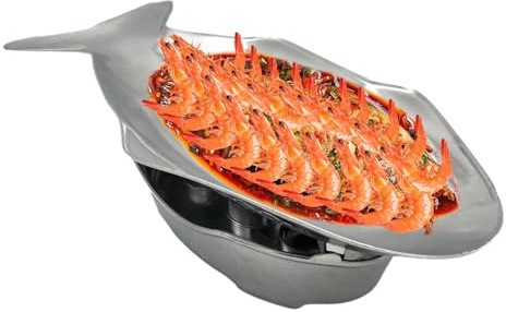 Hot Pot i thailändsk stil – serveringsfat i fiskdesign av aluminium, matlagningsskål, värmebeständigt matporslin | kreativt fiskfat för grillning, camping, familjemåltider, asiatiskt