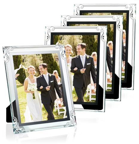 Romon Portafotos Set de 4, Marco de Fotos 15x20 de Cristal Plata, Autoportante para Escritorio, Adaptado para Fotos 15x20cm, Horizontal o Vertical para la Exhibición de Certificados, Fotografías