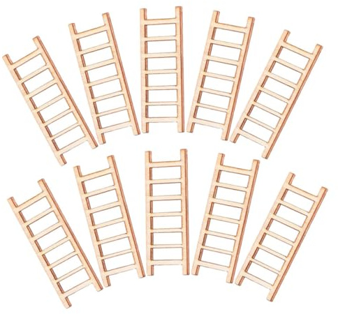 WESIEVYA 10Pcs Mini Wooden Ladders for Dollhouses Miniature Step Ladder Decor DIY Craft Accessories Natural Wood for Mini Gardens and Micro Landscape Decoration