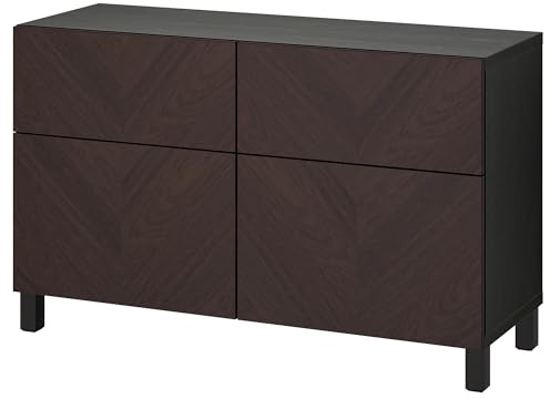 ProTuning BESTÅ Aufbewahrungskombination mit Türen/Schubladen, schwarz-braun Hedeviken/Stubbarp/dunkelbraun gebeiztes Eichenfurnier, 120 x 42 x 74 cm