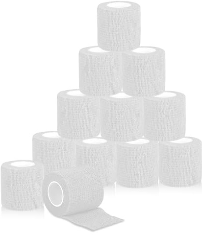 yotutun 12 Rollos Venda Cohesiva Venda Cinta Bendaje Adhesiva Vendaje Autoadhesivo Deportiva Tape Cohesivo para Protegen Dedos Muñecas Tobillos Vendaje Elástico Banda (5cmx4.5m) (Blanco)